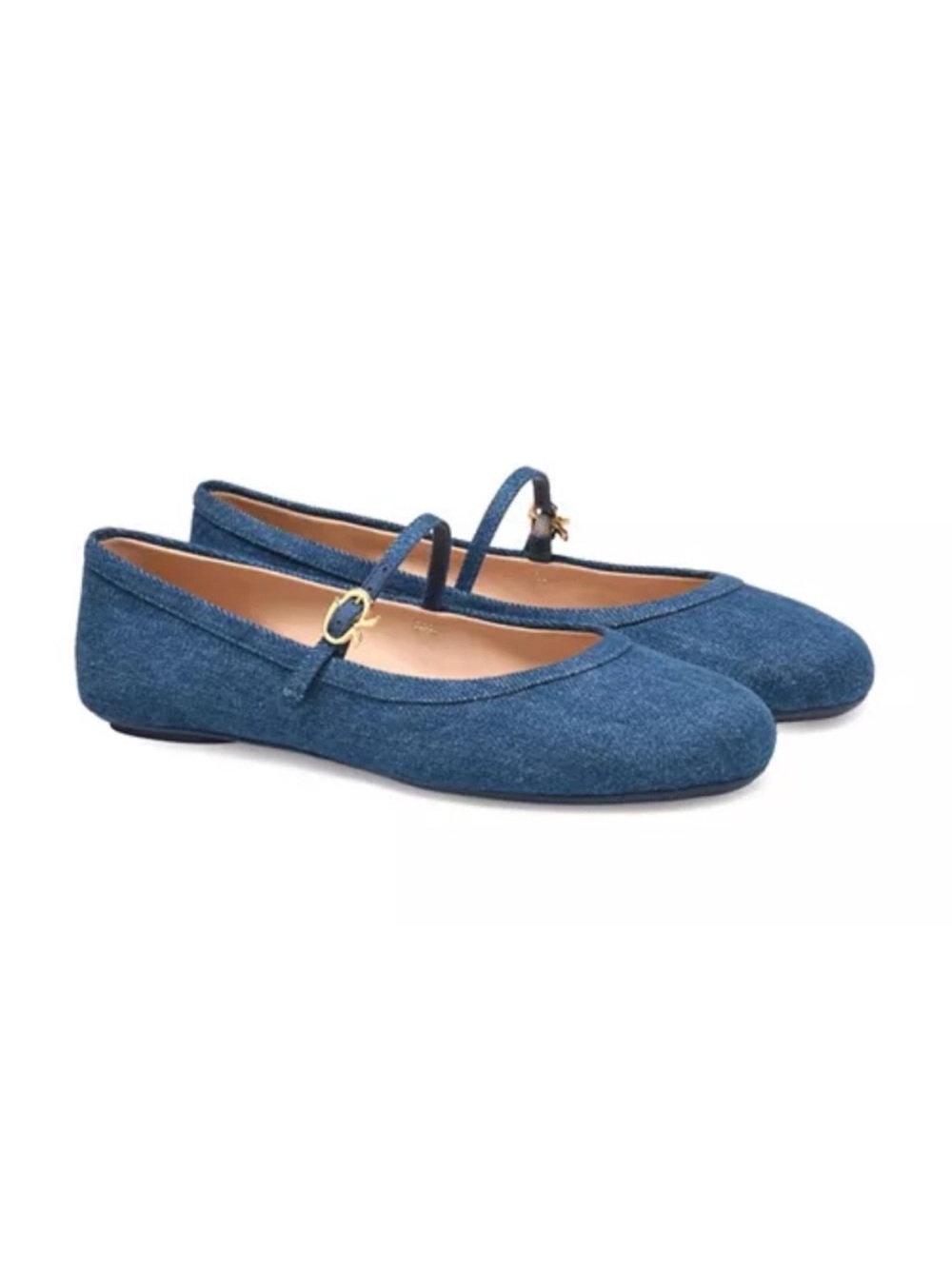 Gianvito Rossi Denim Mid Blue Flats Ballet Mary Janes Size 38.5 US 8.5 Shoes